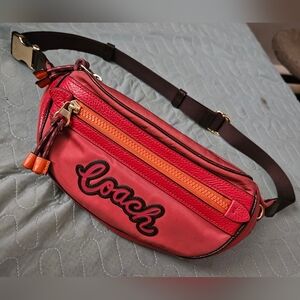 Coach red leather belt bag Fanny Pack waist bag handbag purse